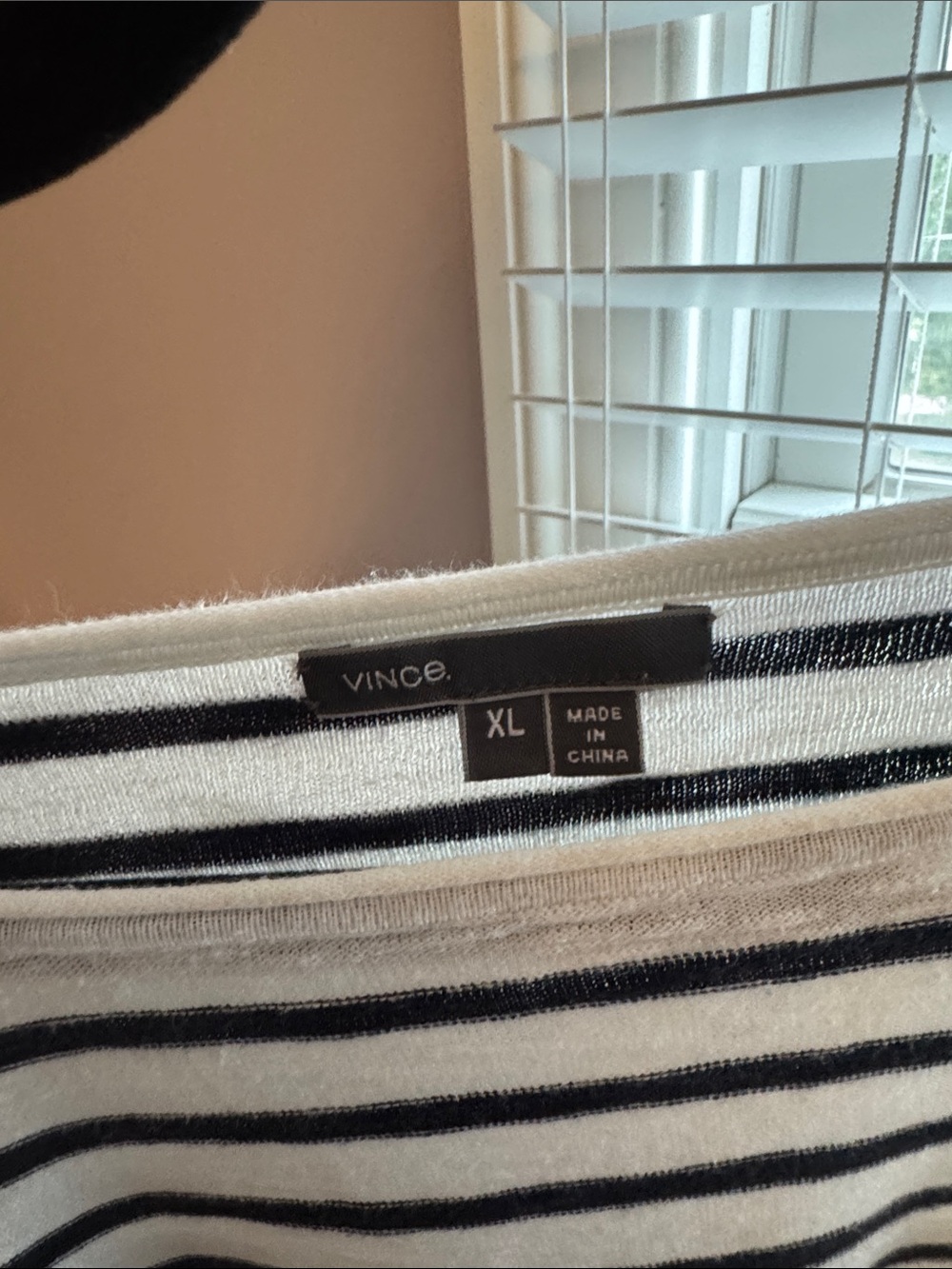 Vince Black & White Striped Crewneck Sweater with Gray Hem - Picture 2 of 3